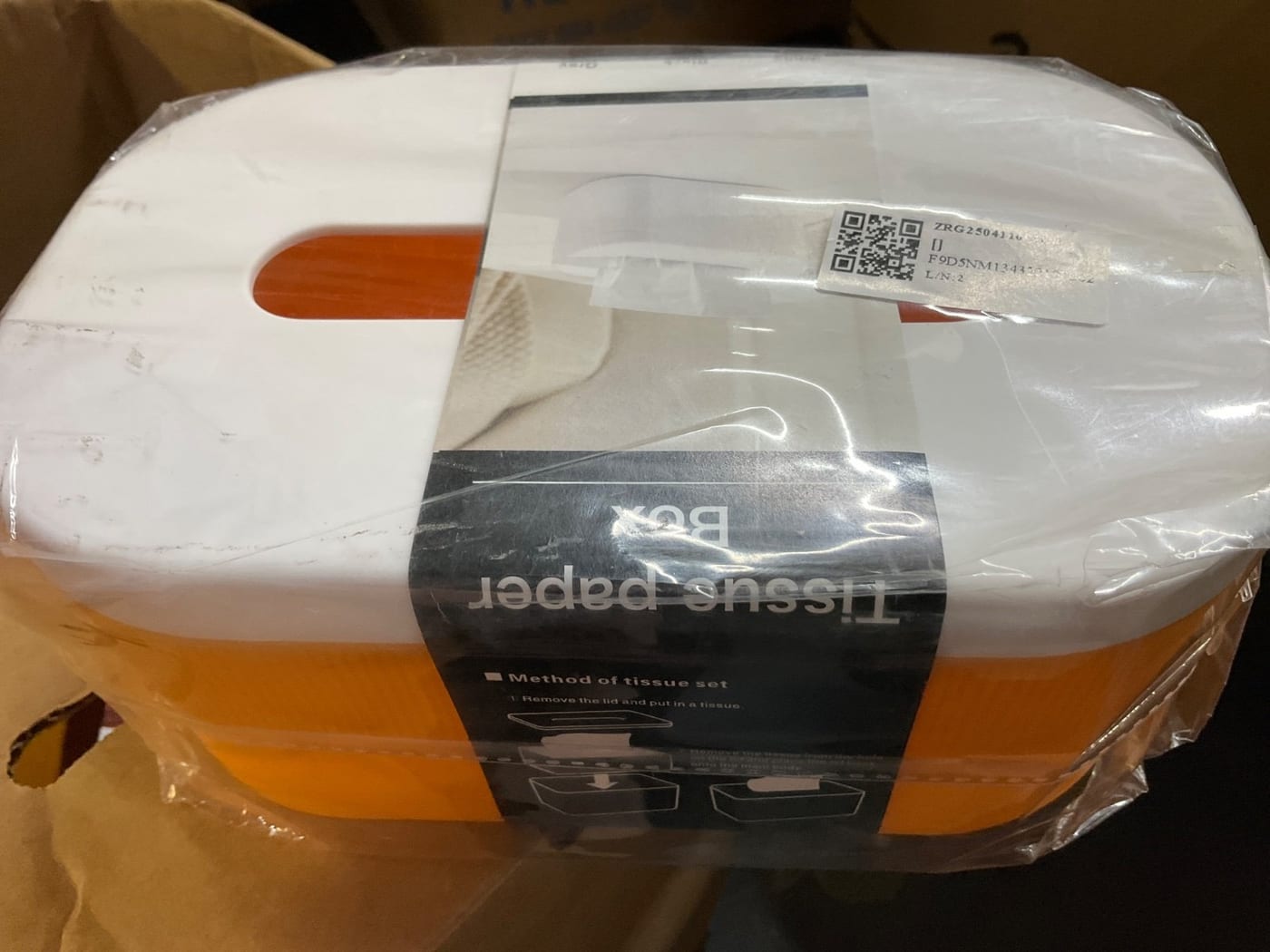 Tissue Paper Box Holder Set, White Lid/Orange Base
