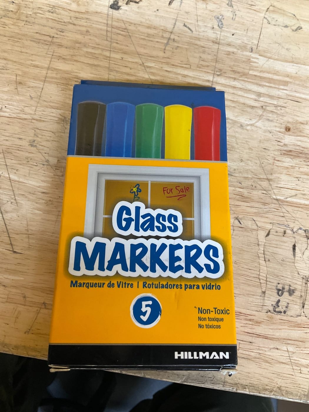 Hillman Glass Markers 5-Pack Non-Toxic Assorted