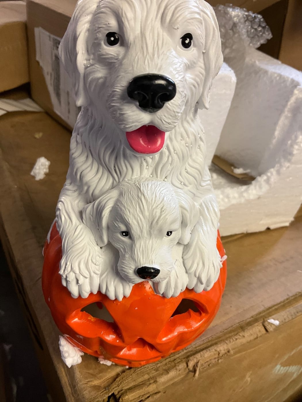 Halloween Dog and Puppy on Pumpkin Figurine