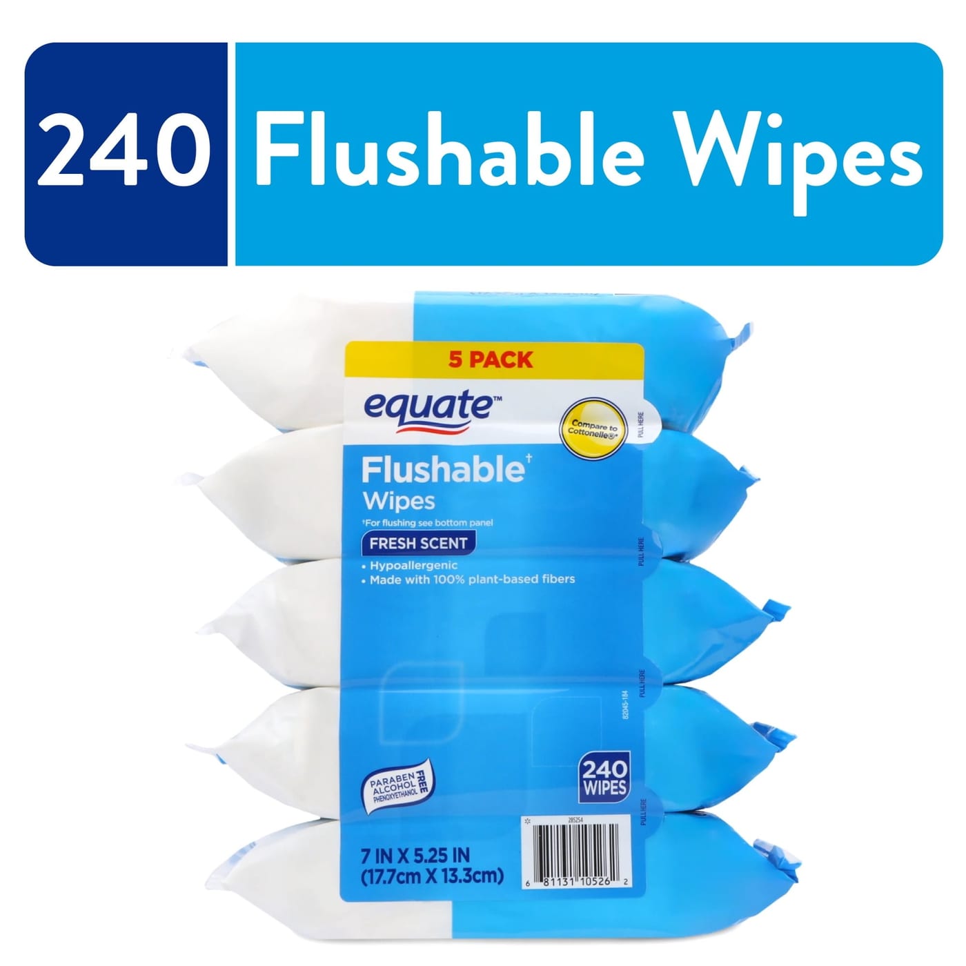 Equate Flushable Wipes Fresh Scent 5 Pack, 240 ct