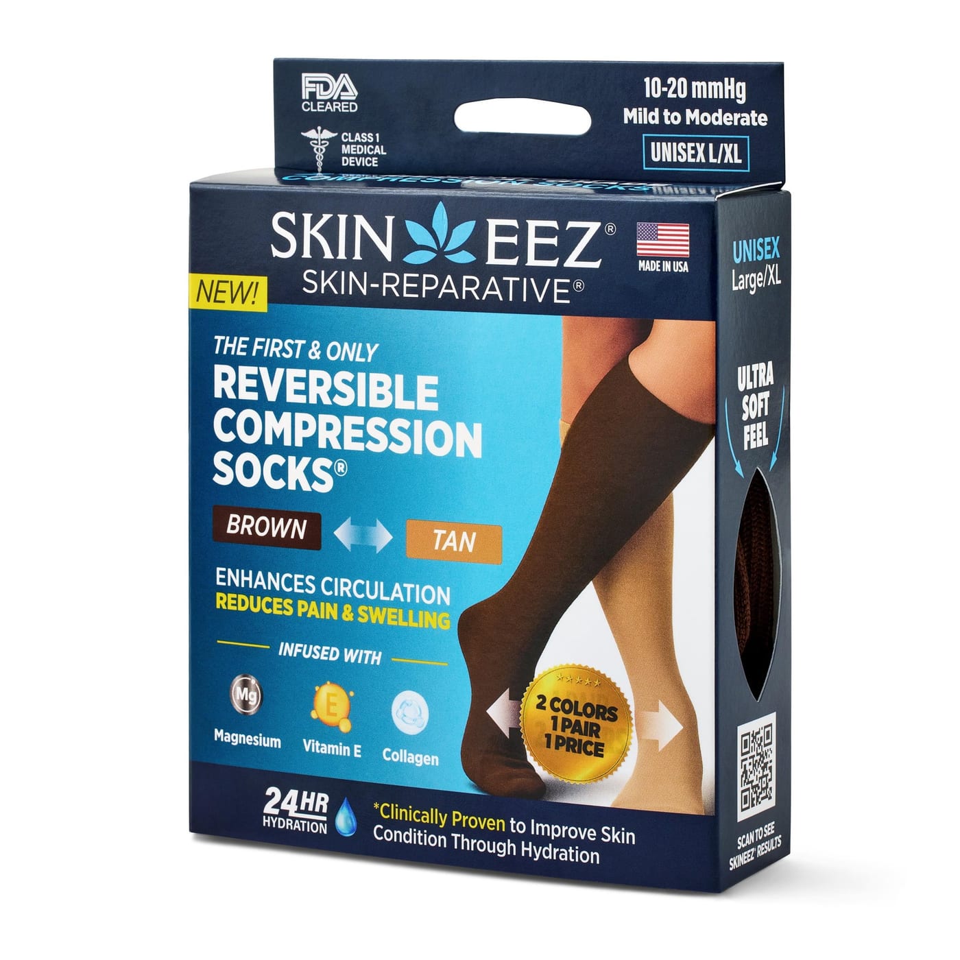 Skineez Reversible Compression Socks Tan/Brown