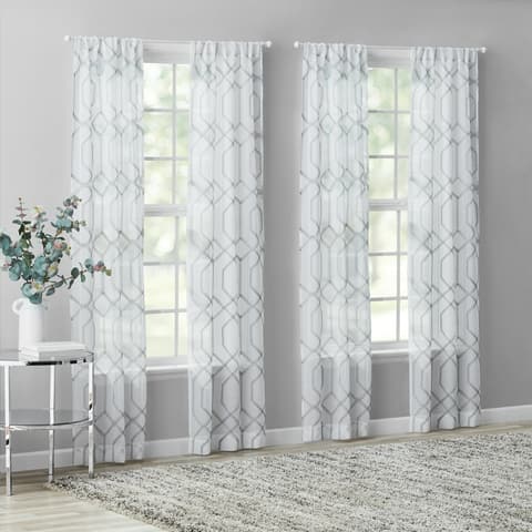 Mainstays Gray Geo Sheer Curtain Set 4 Panels
