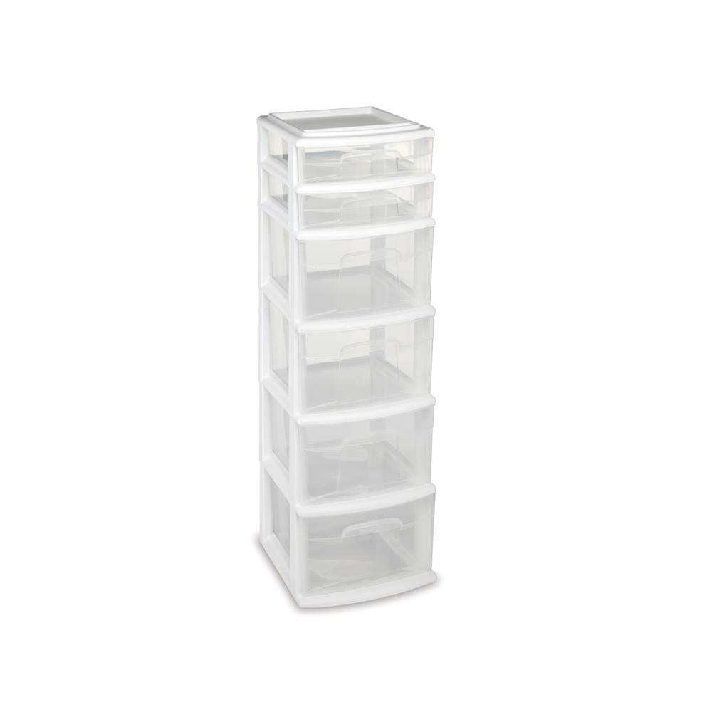 6-Drawer Plastic Storage Tower, White/Black