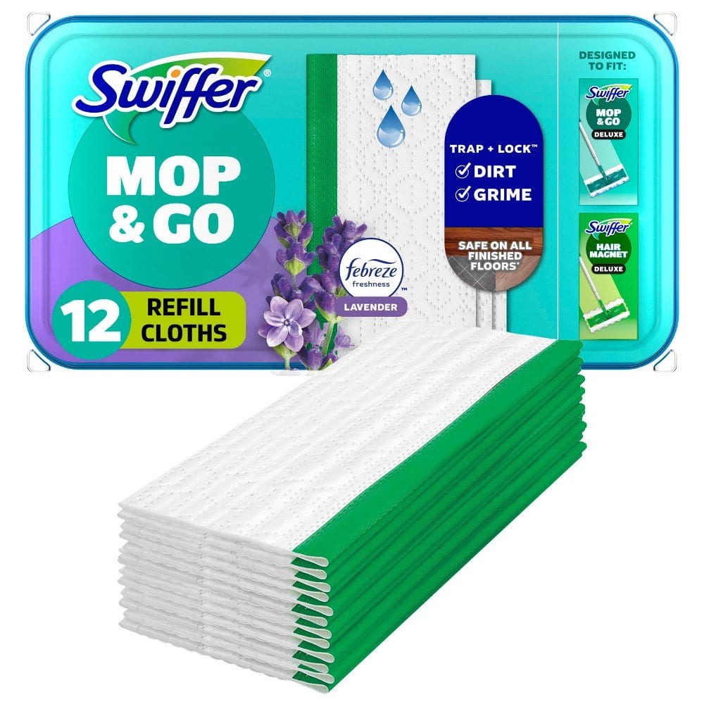 Swiffer Mop & Go Wet Mopping Cloths Lavender 12ct