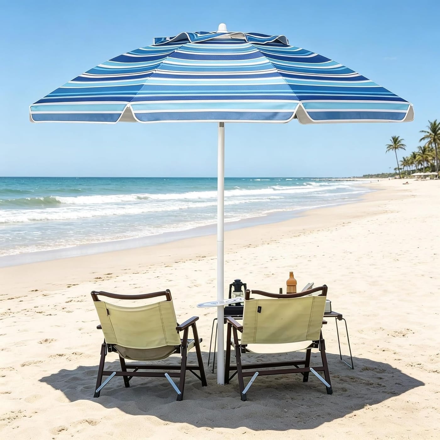 Blue Beach Umbrella with Tilt Pole and Carry Bag
