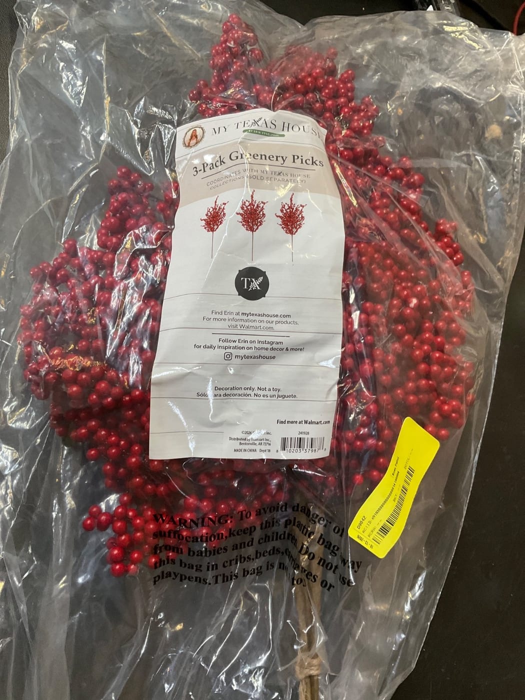 My Texas House 3-Pack Red Berry Christmas Picks