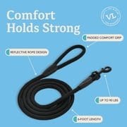 Vibrant Life 6 ft Padded Rope Leash, Black M/L