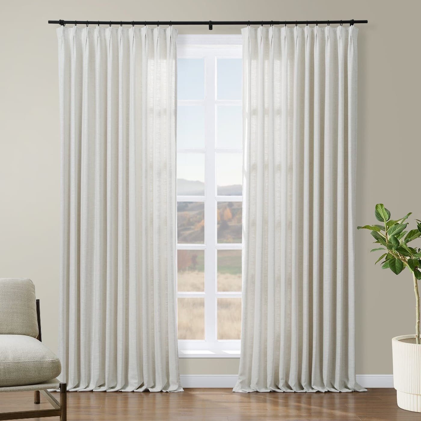 TwoPages Liz Linen Pinch Pleat Curtain 26x96 Beige