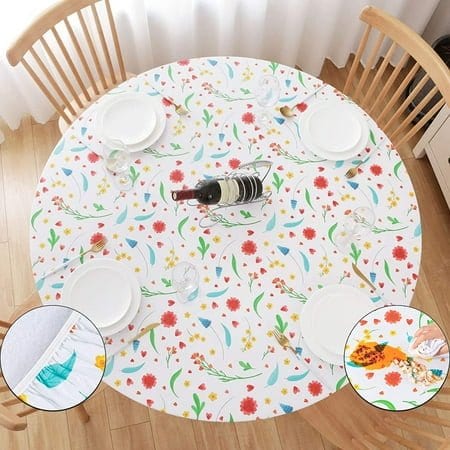 UMINEUX Round Fitted Vinyl Tablecloth Sunflower