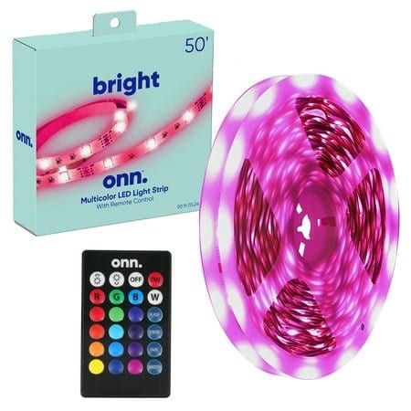 onn Multicolor LED Light Strip w/ Remote, 50 ft