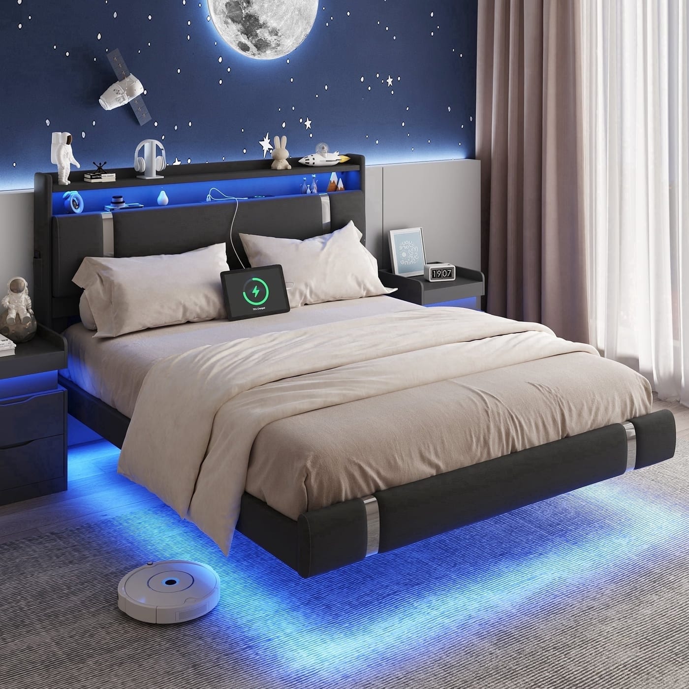 IDEALSOUL Queen Floating Bed Frame Black w/