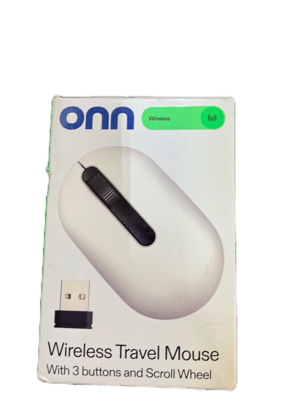 onn Wireless Travel Mouse, White, 3 Buttons
