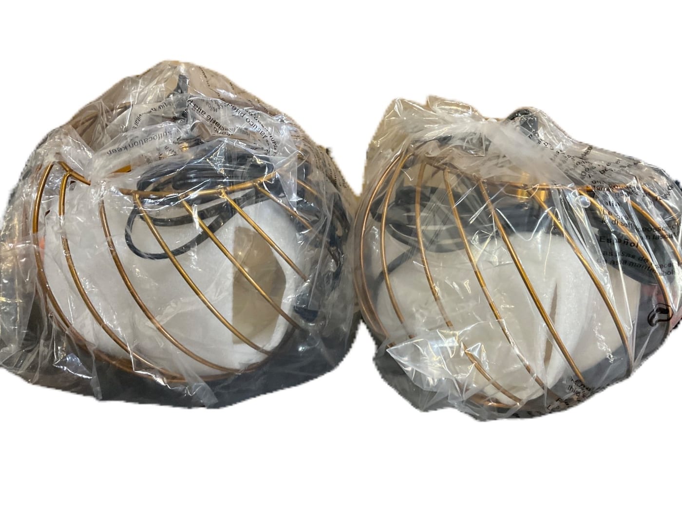 Gold Wire Cage Globe Pendant Lights, Set of 2