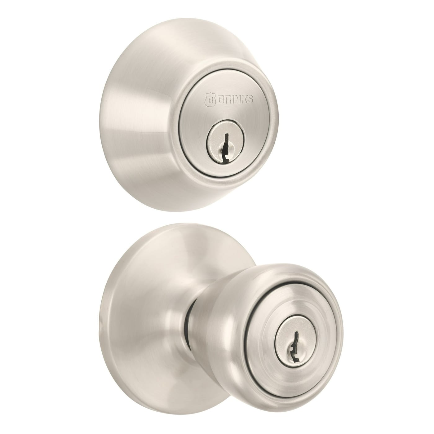 Brinks Keyed Entry Knob & Deadbolt Combo, Satin