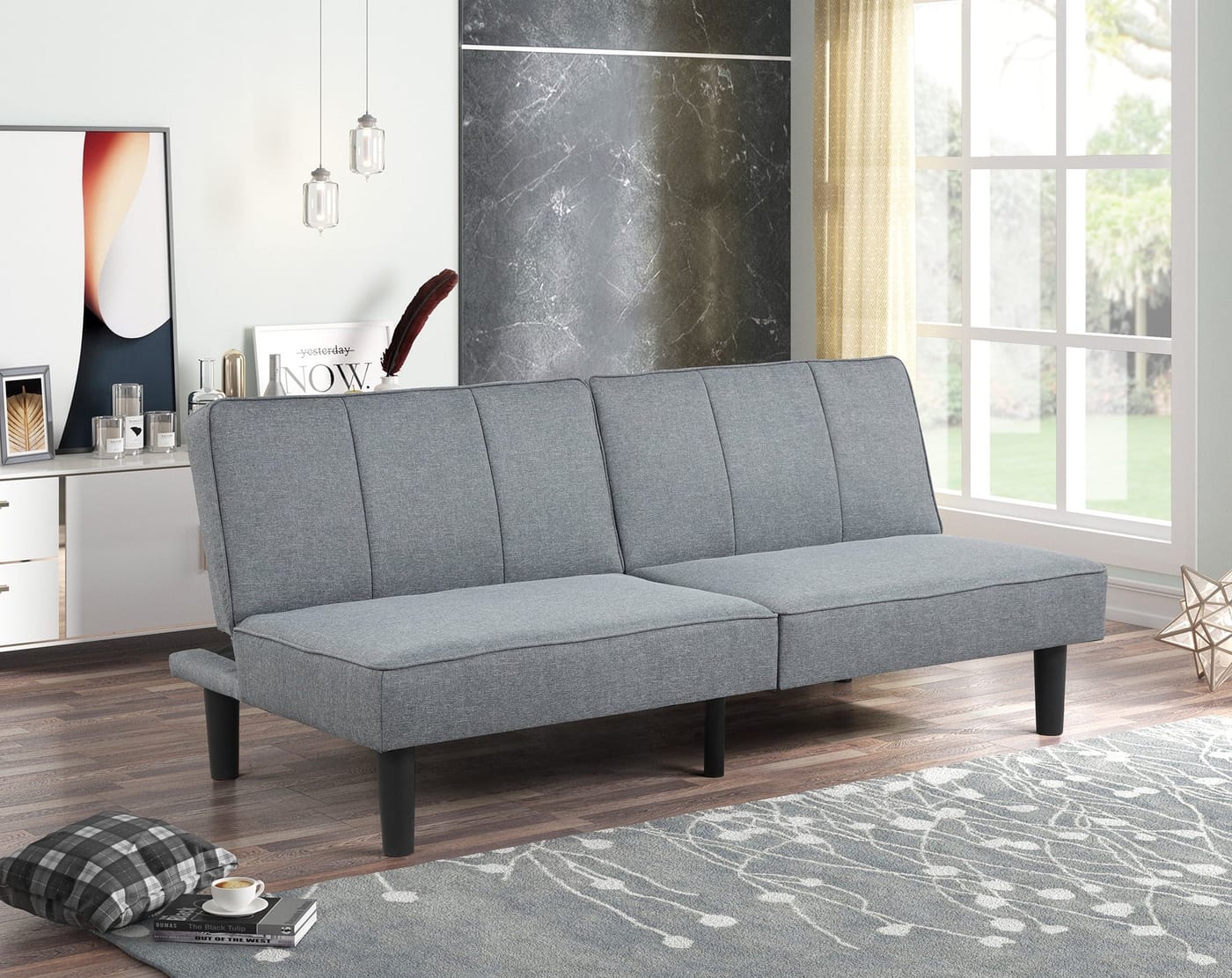 Mainstays 66" Studio Futon, Gray Linen Upholstery