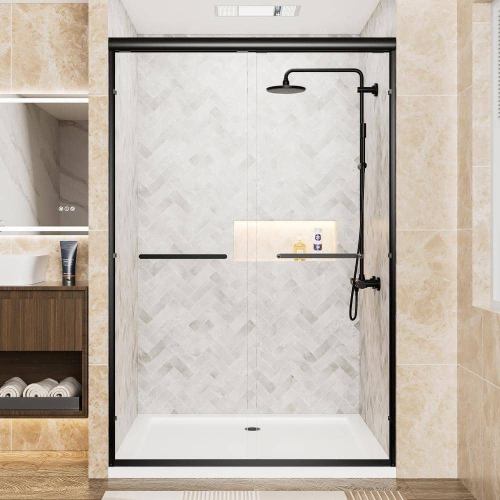 Sliding Shower Door 44-48in W x 72in H Matte Black