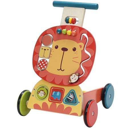 Kids Yellow Wooden Activity Push Cart Walker 12M+