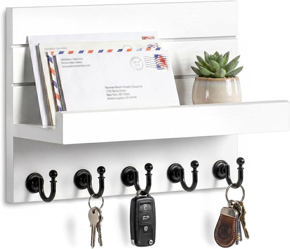 HONJIN Wall Key Holder Mail Organizer 5 Hooks