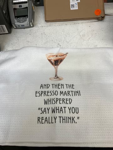 Espresso Martini Kitchen Towel, White Waffle Weave
