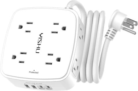 YISHU 8-Outlet Power Strip, 4 USB, 6ft White