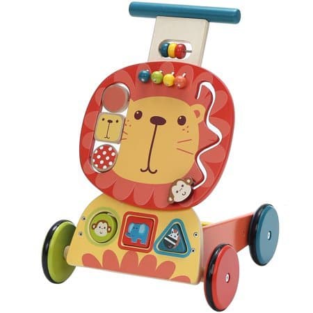Kids Yellow Wooden Activity Push Cart Walker 12M+