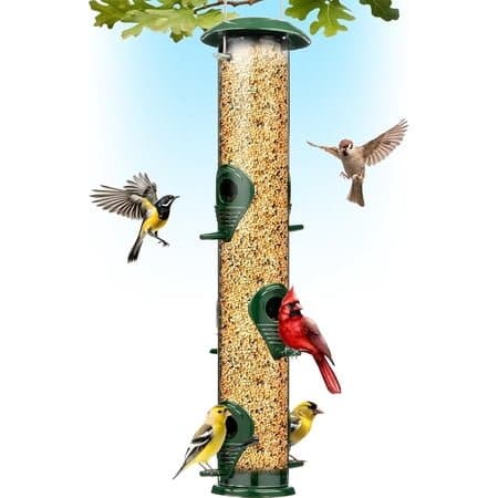 Gray Bunny 6-Port Metal Tube Bird Feeder 16 in