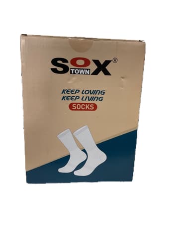 Sox Town White Crew Socks Bulk Case Box