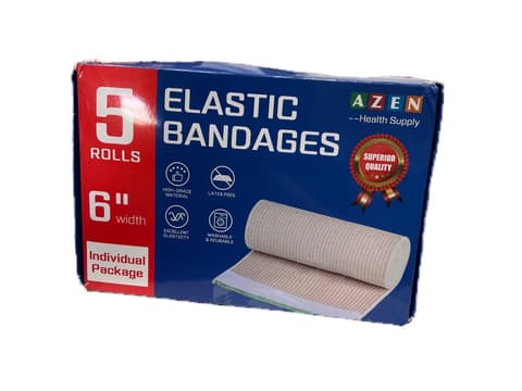 AZEN Health Supply Elastic Bandages 6" 5 Rolls