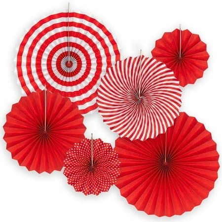 Red Paper Hanging Fan Decorations Set of 6