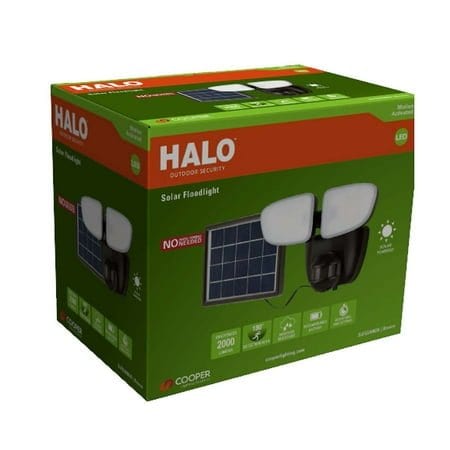 Halo Solar LED Twin Head Flood Light 2000 Lumens