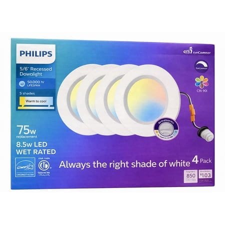 Philips 5/6 in LED Recessed 4-Pack, 5 Shades