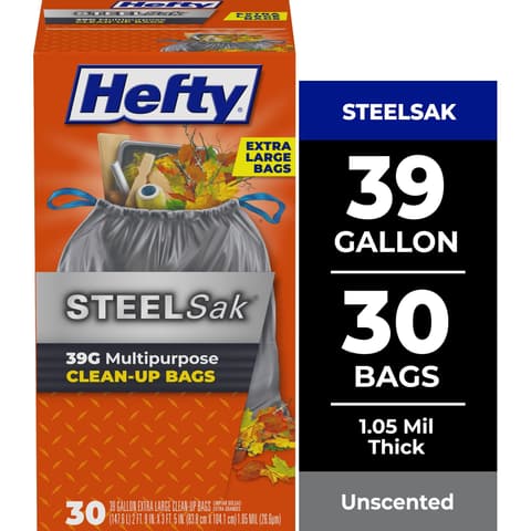Hefty SteelSak 39 Gallon Extra Large Bags 30 Ct