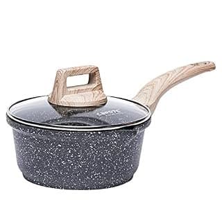 Beige nonstick saucepan with glass lid