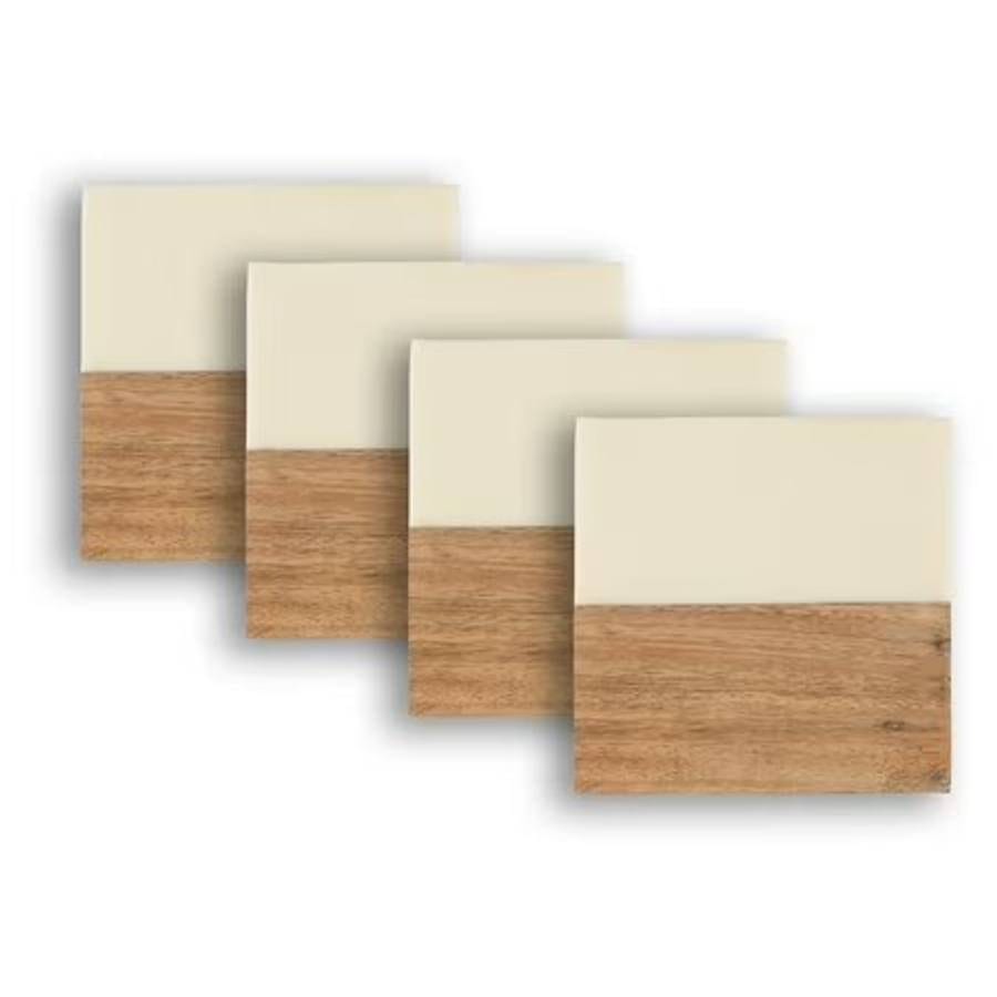 TEST - Dainty Home 4-Piece Square Wood and Ivory